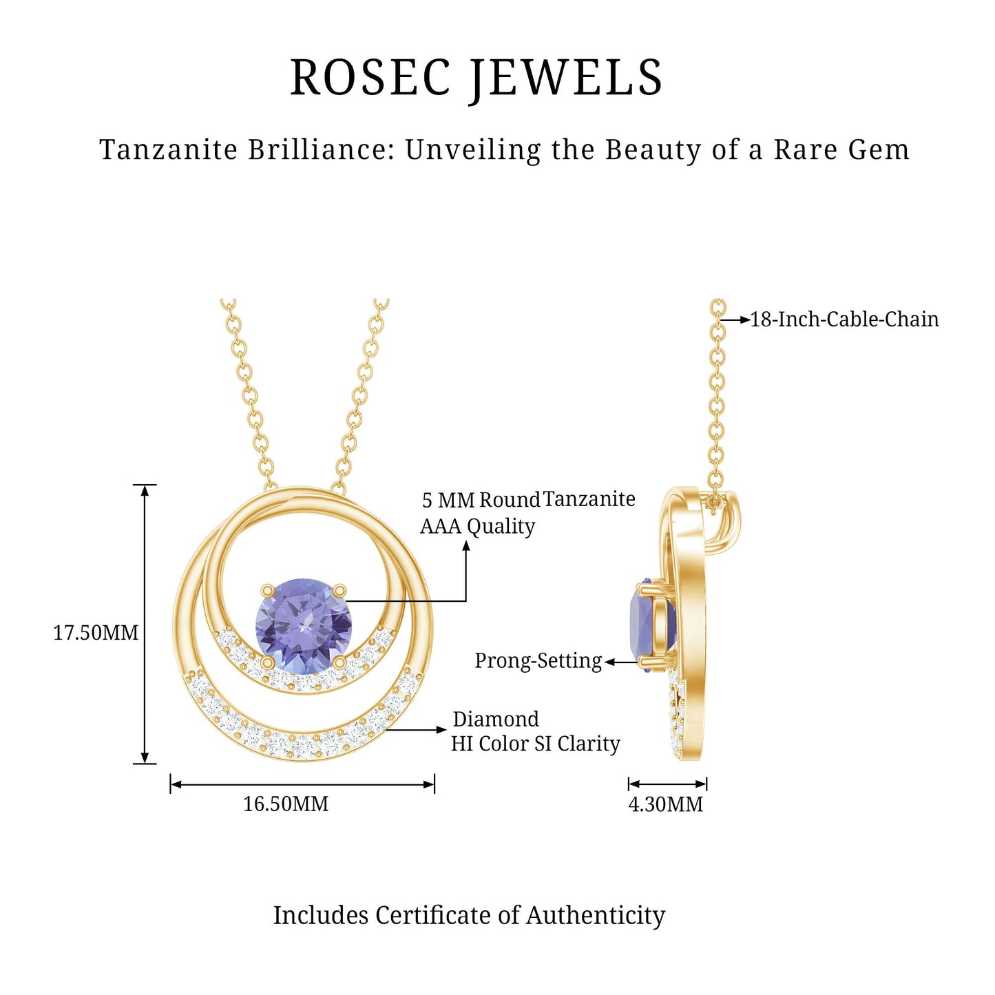 Real Tanzanite and Diamond Open Circle Pendant