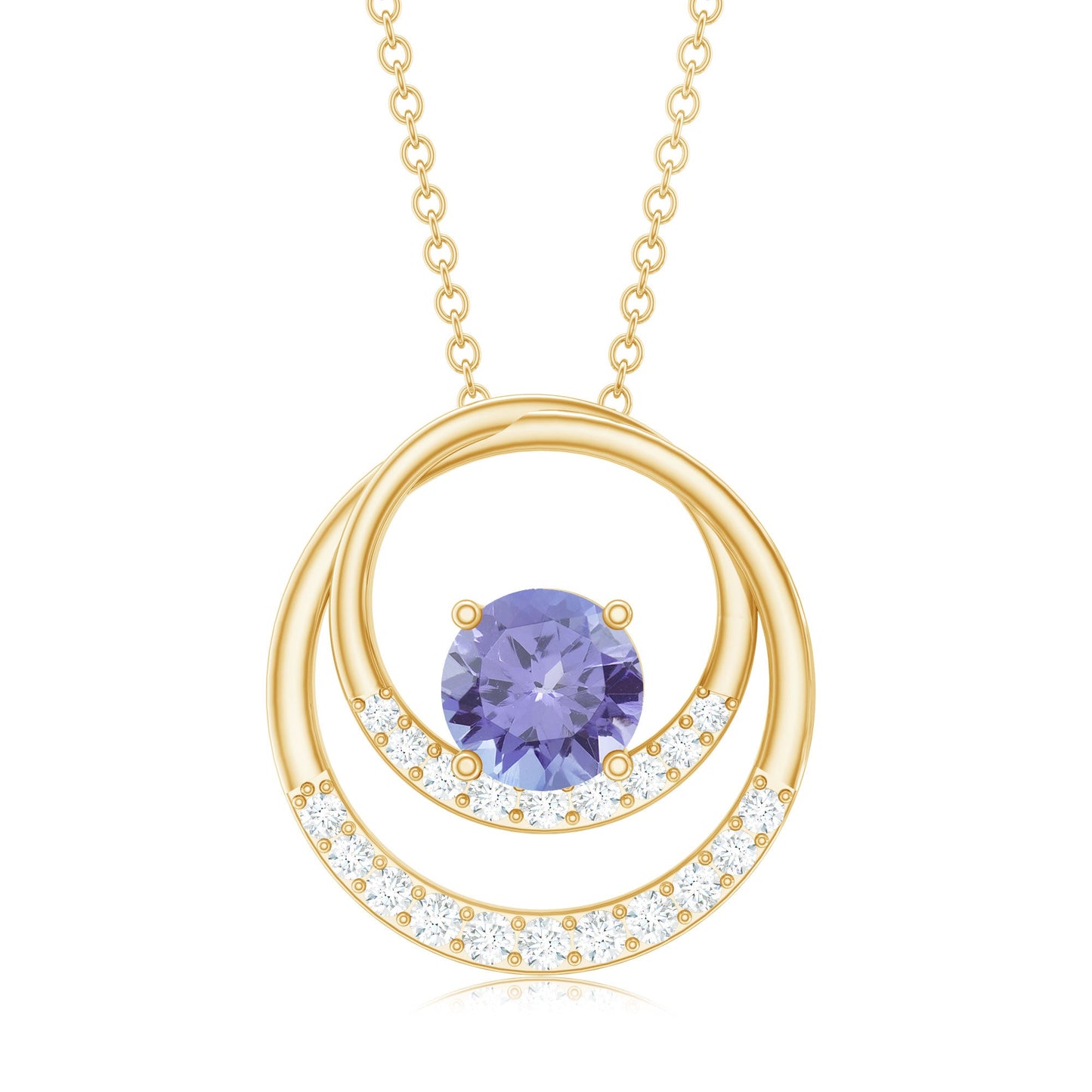 Real Tanzanite and Diamond Open Circle Pendant