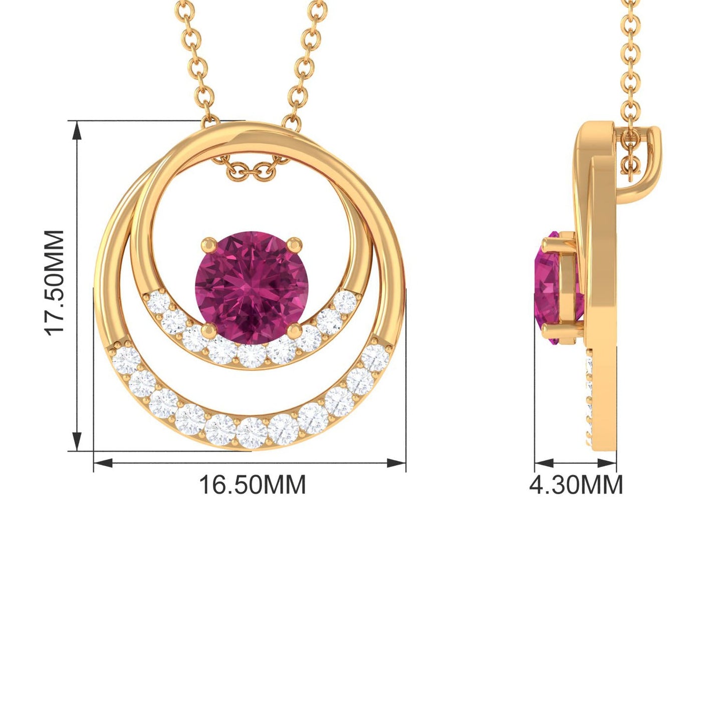 Real Pink Tourmaline and Diamond Open Circle Pendant