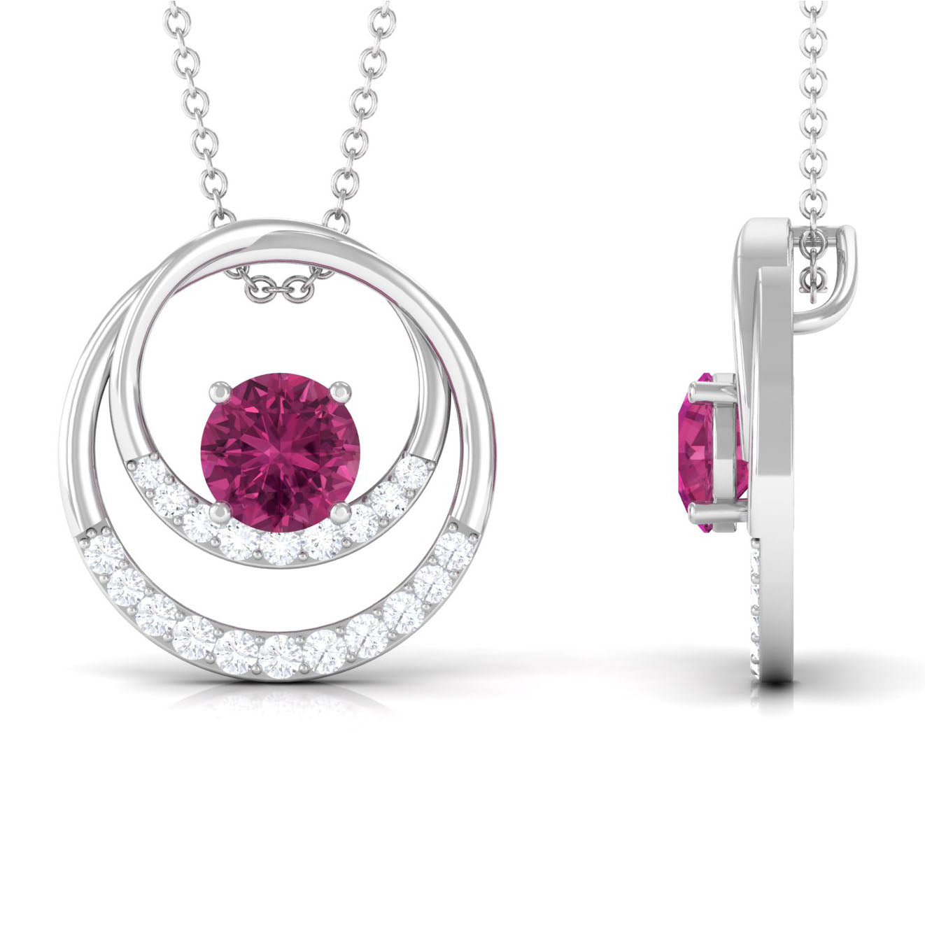 Real Pink Tourmaline and Diamond Open Circle Pendant