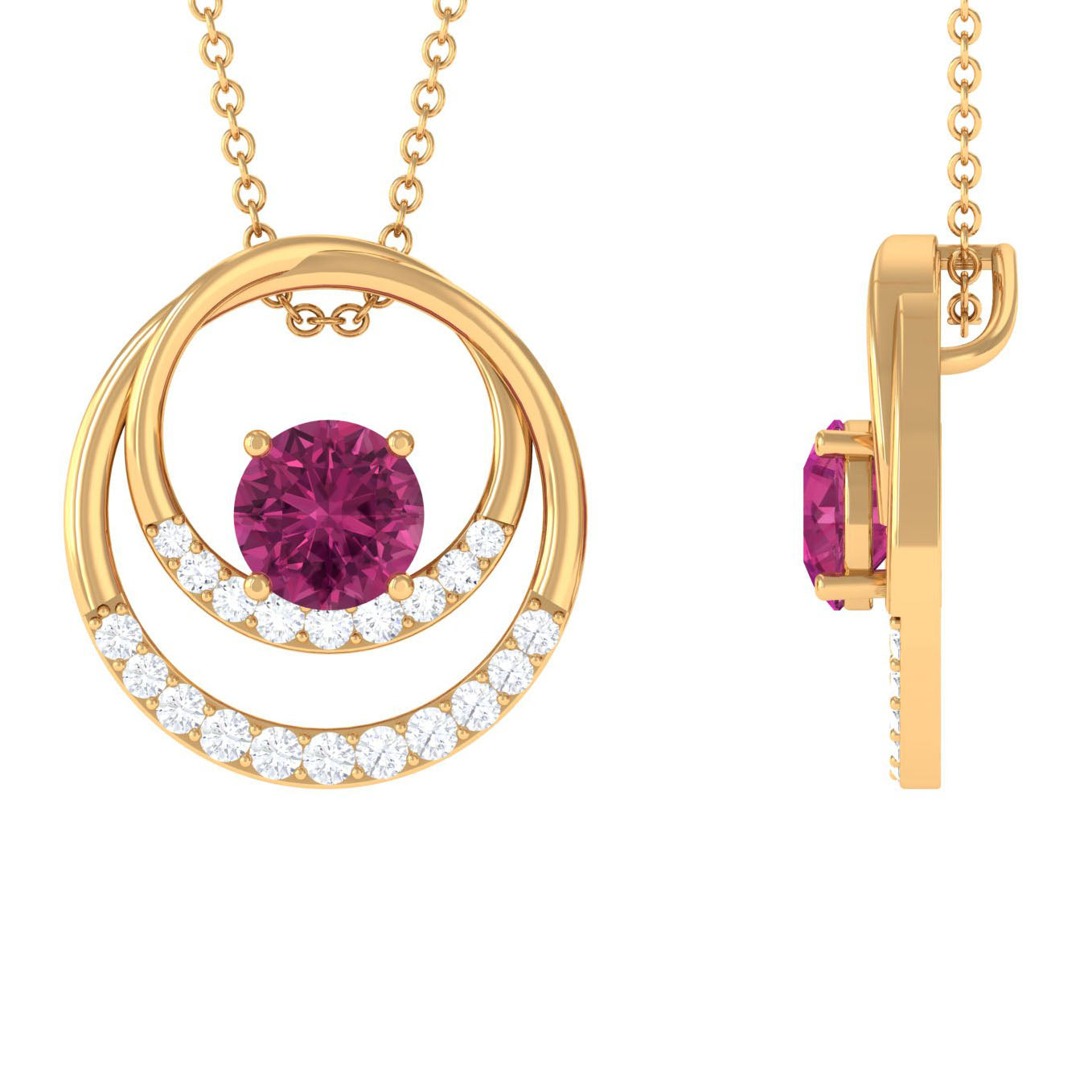 Real Pink Tourmaline and Diamond Open Circle Pendant