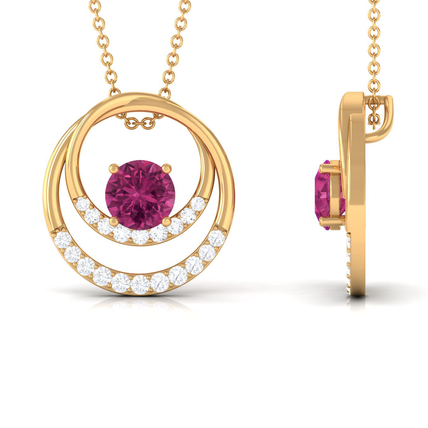 Real Pink Tourmaline and Diamond Open Circle Pendant