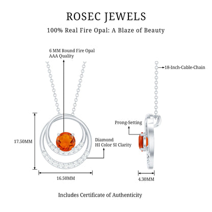 Real Fire Opal and Diamond Open Circle Pendant