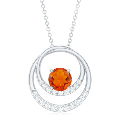 Real Fire Opal and Diamond Open Circle Pendant