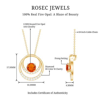 Real Fire Opal and Diamond Open Circle Pendant
