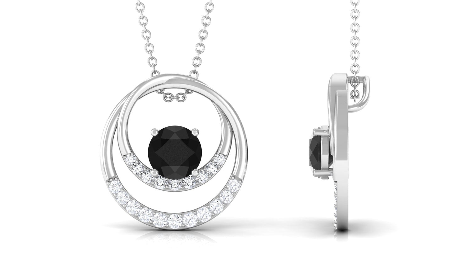 Natural 2.6 Carat Black Spinel Double Circle Necklace with Diamond