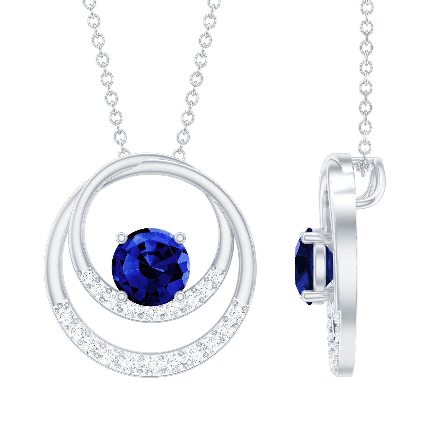 Lab Grown Blue Sapphire and Moissanite Promise Necklace