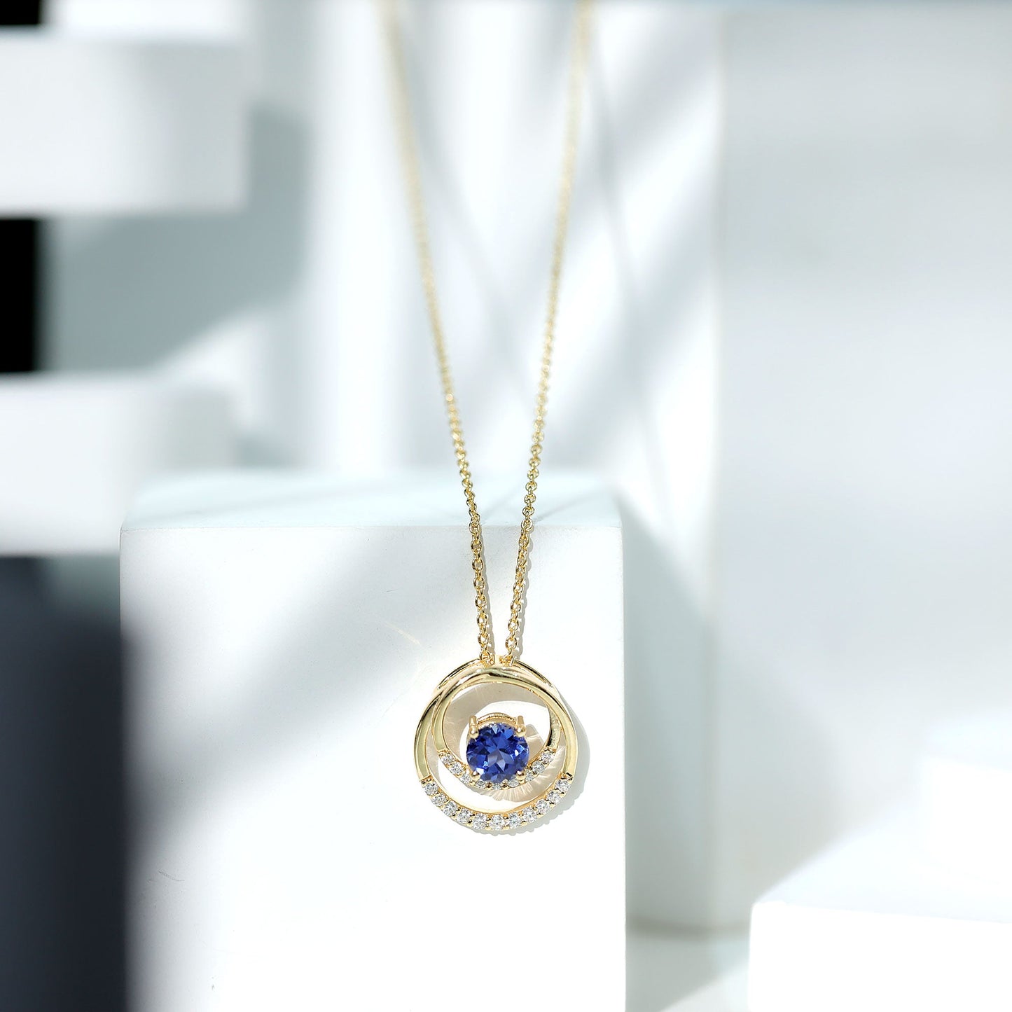 Lab Grown Blue Sapphire and Moissanite Promise Necklace