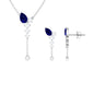 Real Blue Sapphire Diamond Y Necklace and Earrings Set