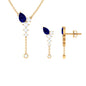 Real Blue Sapphire Diamond Y Necklace and Earrings Set