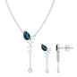 Minimal Dangle Necklace Earrings Set with London Blue Topaz and Diamond