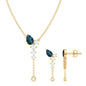 Minimal Dangle Necklace Earrings Set with London Blue Topaz and Diamond