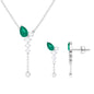 Natural Emerald Y Necklace and Earrings Set with Diamond