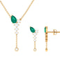 Natural Emerald Y Necklace and Earrings Set with Diamond