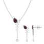 Pear Shape Garnet Dangle Necklace Earrings Set with Diamond
