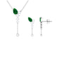 Lab Created Emerald and Diamond Designer Necklace and Earrings Set
