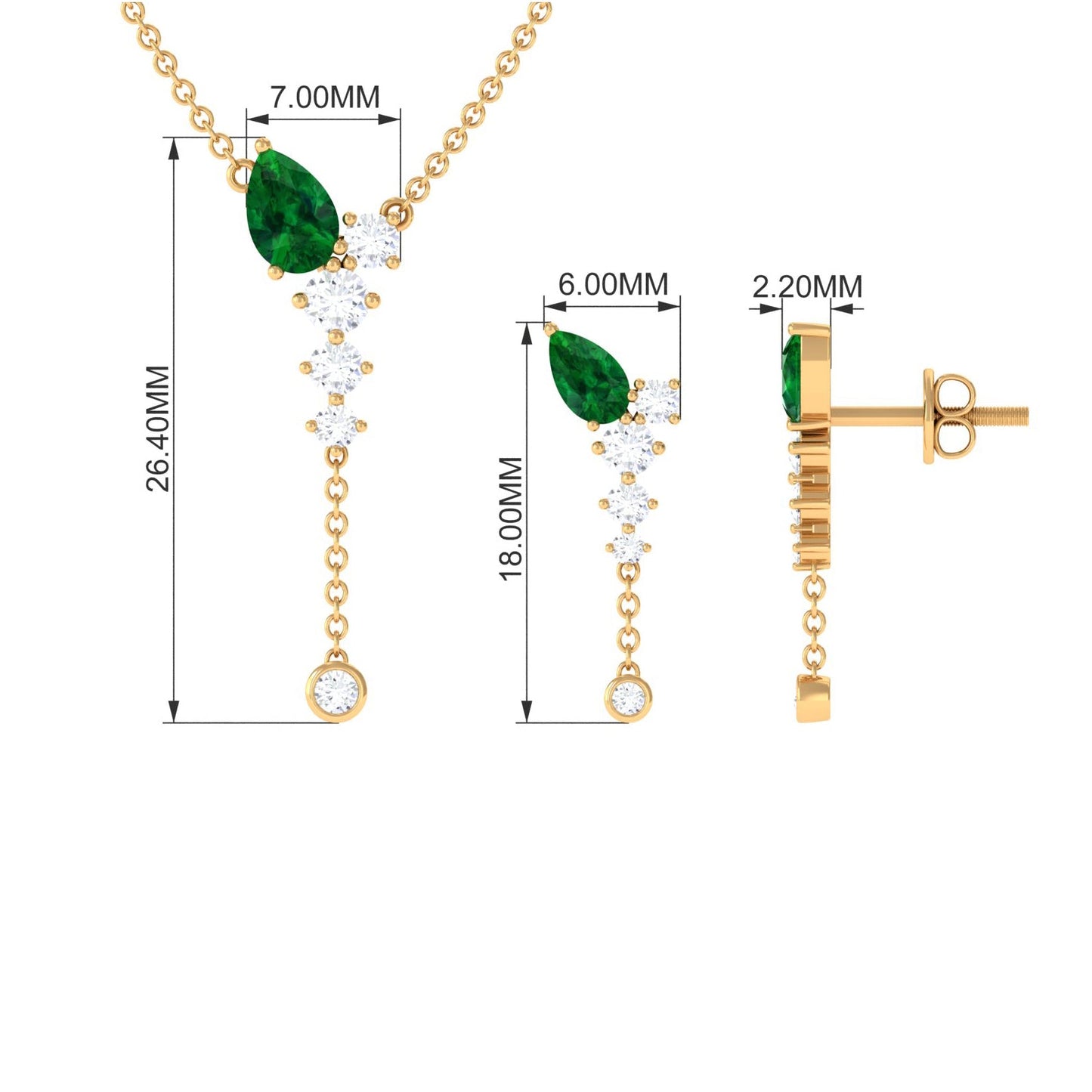 Lab Created Emerald and Diamond Designer Necklace and Earrings Set