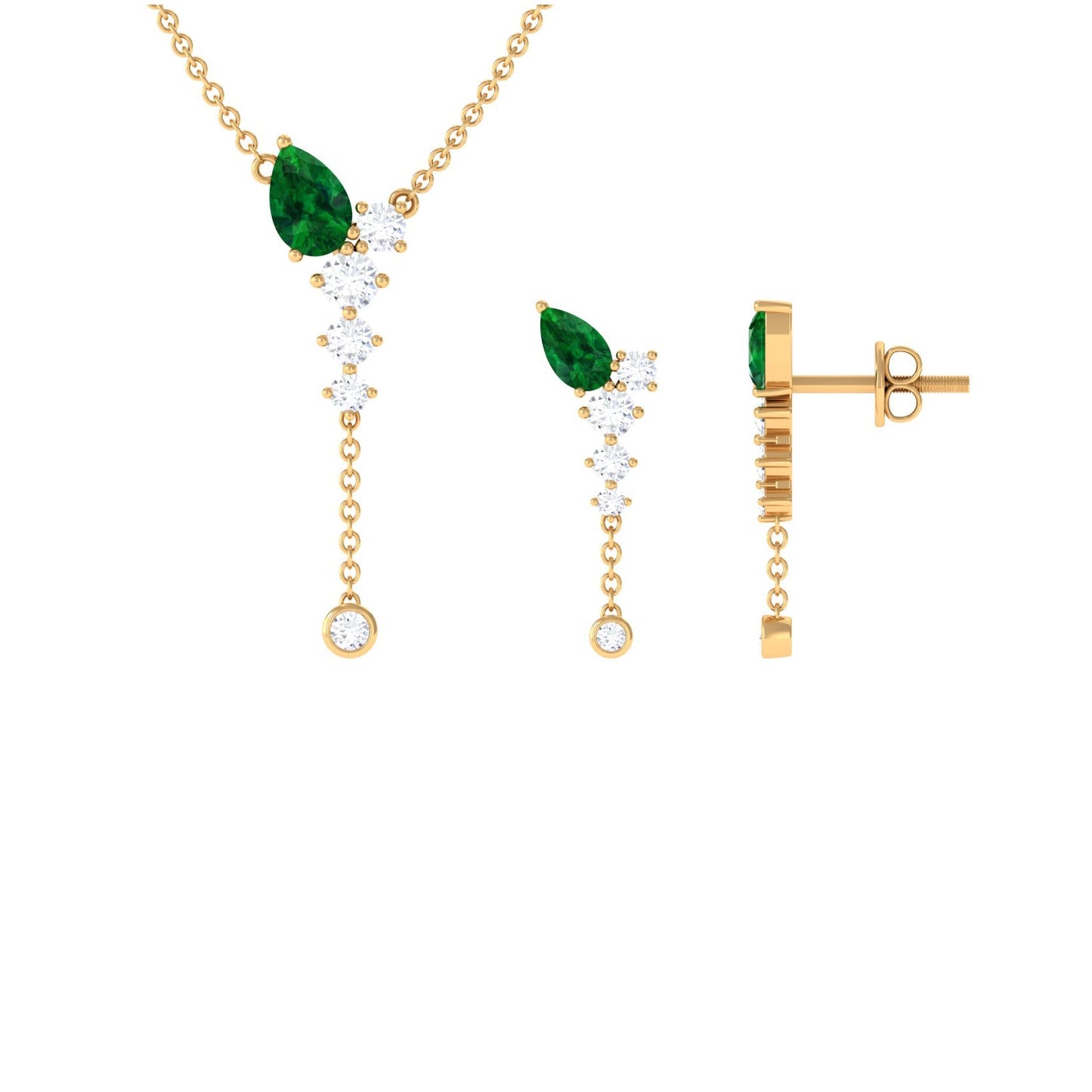 Lab Created Emerald and Diamond Designer Necklace and Earrings Set