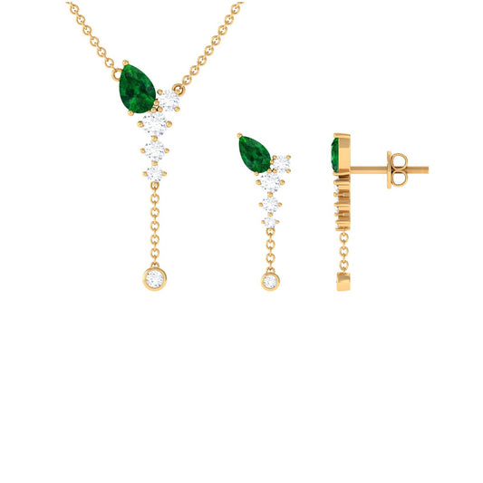 Lab Created Emerald and Diamond Designer Necklace and Earrings Set