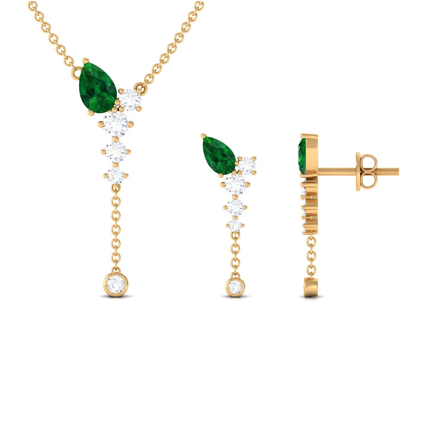 Lab Created Emerald and Diamond Designer Necklace and Earrings Set
