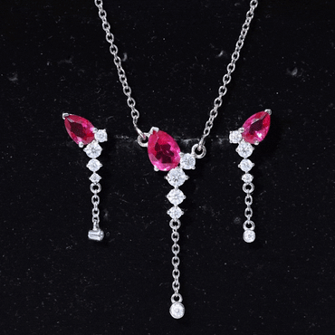 Lab Grown Ruby Bridal Necklace and Earrings Set