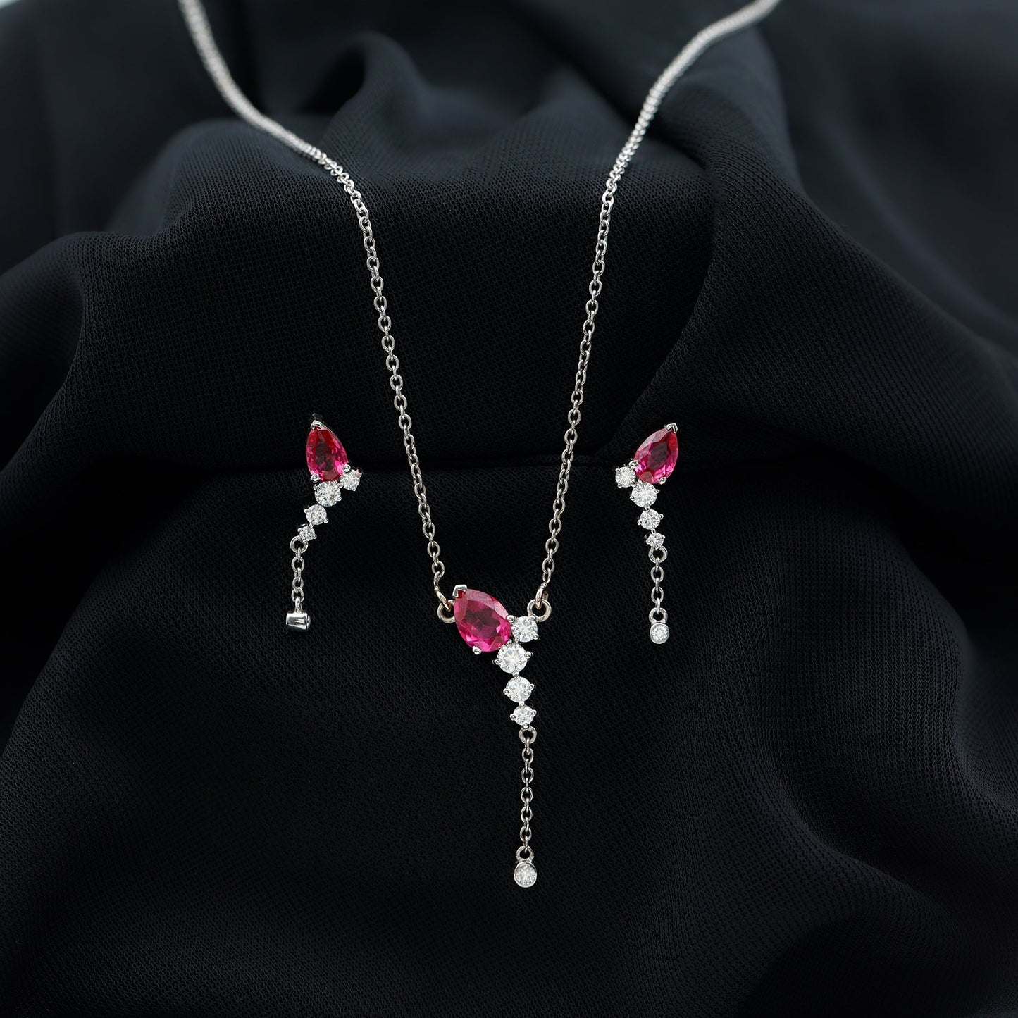Lab Grown Ruby Bridal Necklace and Earrings Set