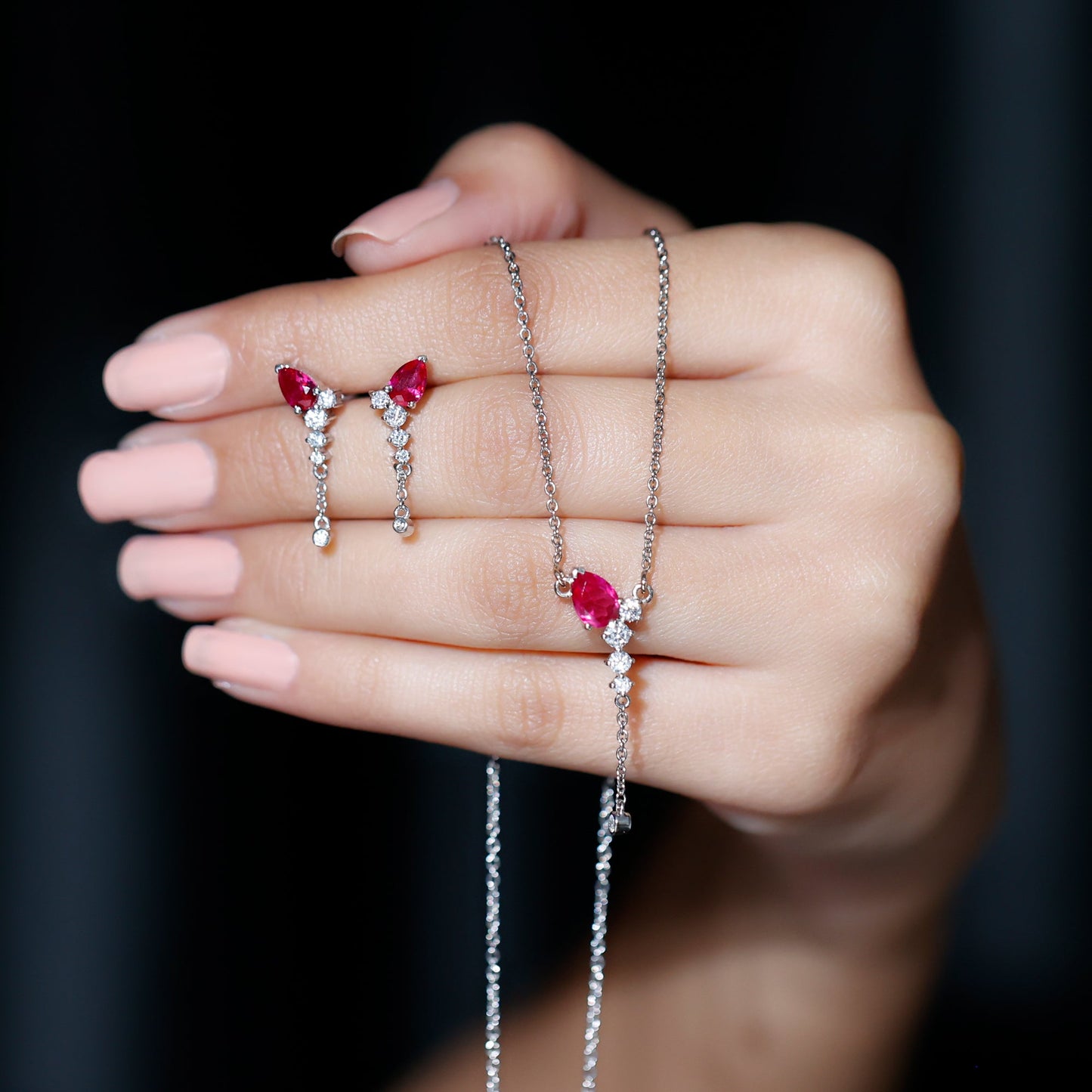 Lab Grown Ruby Bridal Necklace and Earrings Set