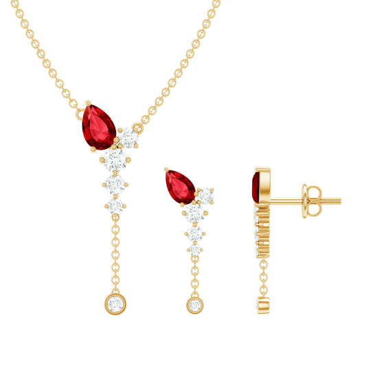 Lab Grown Ruby Bridal Necklace and Earrings Set