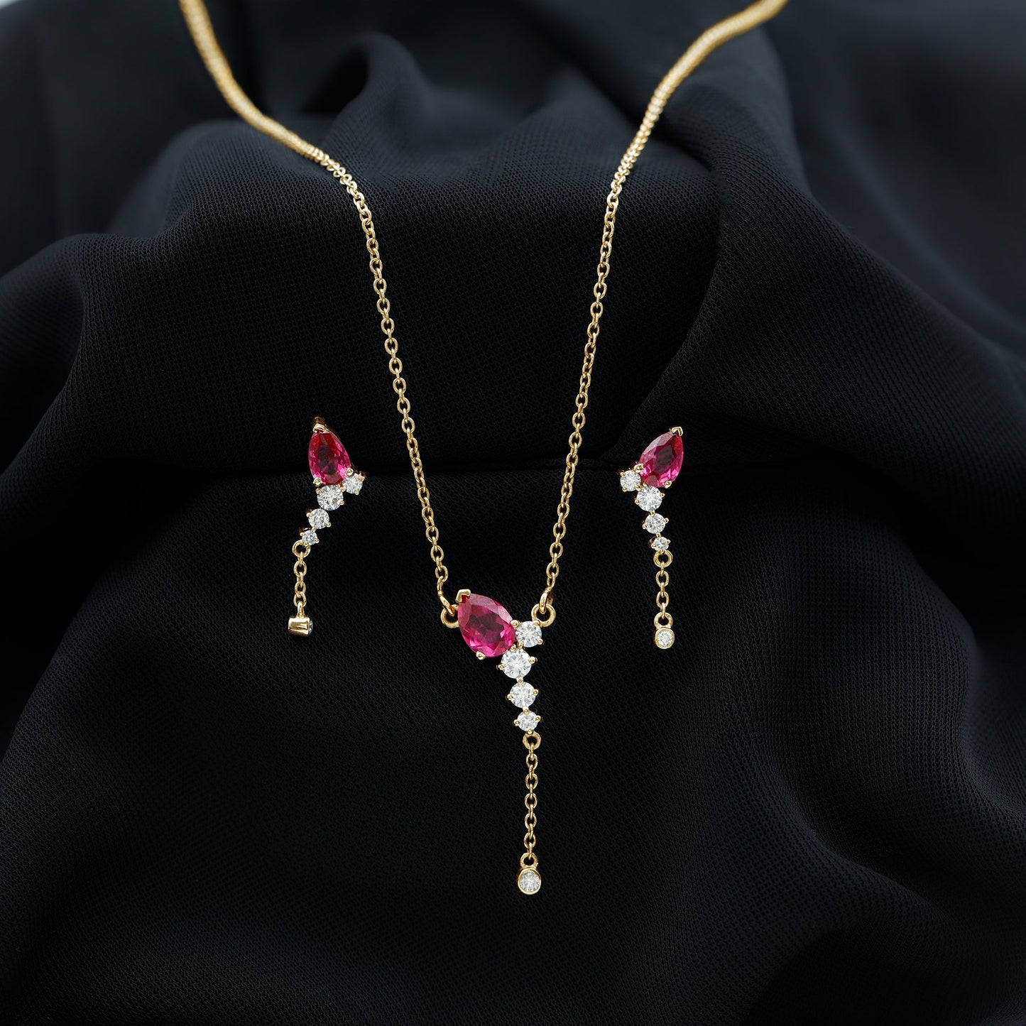 Lab Grown Ruby Bridal Necklace and Earrings Set