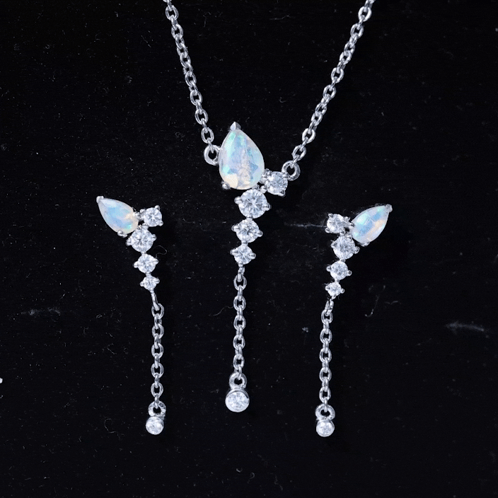 Natural Ethiopian Opal Teardrop Necklace Set with Certificate