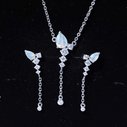 Natural Ethiopian Opal Teardrop Necklace Set with Certificate