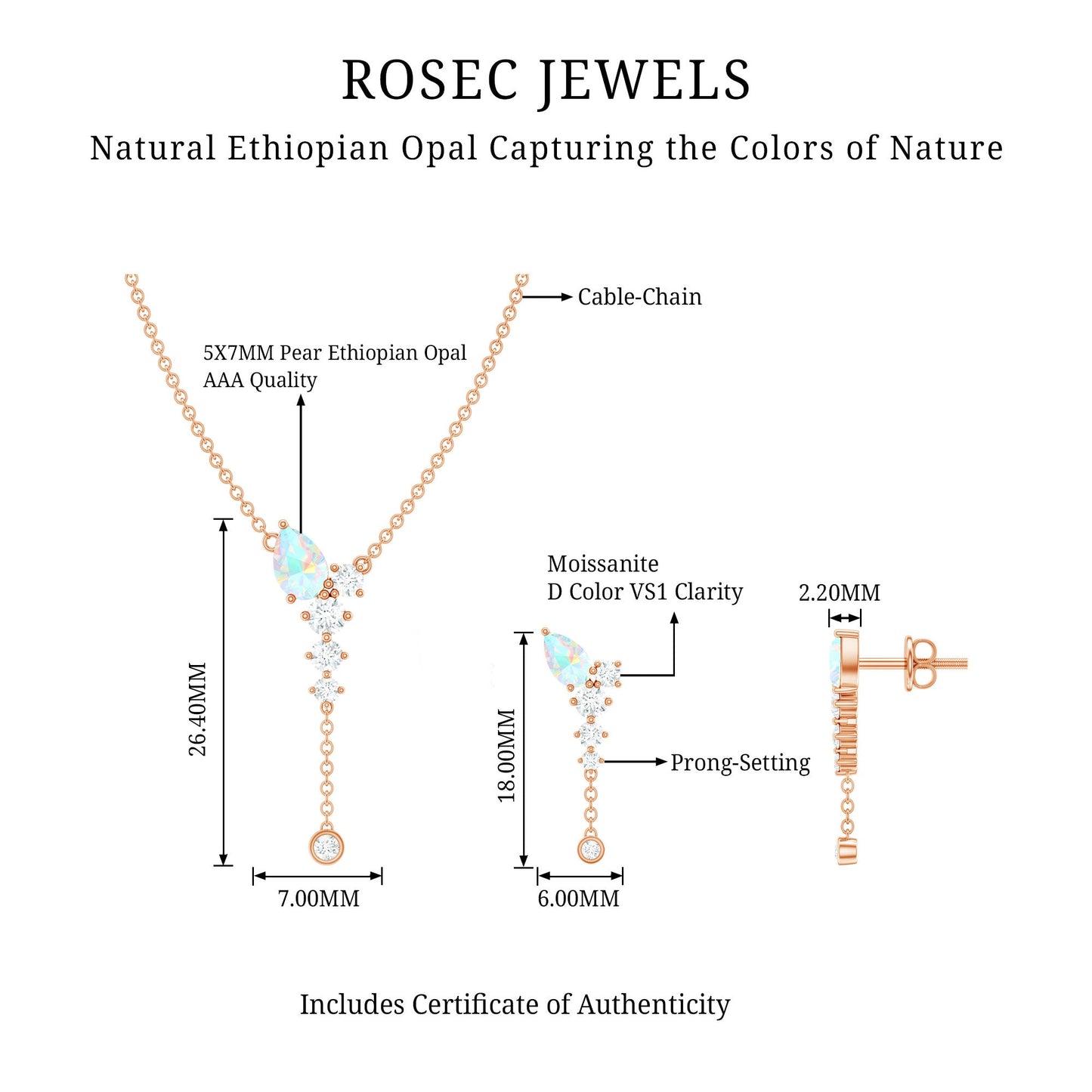 Natural Ethiopian Opal Teardrop Necklace Set with Certificate