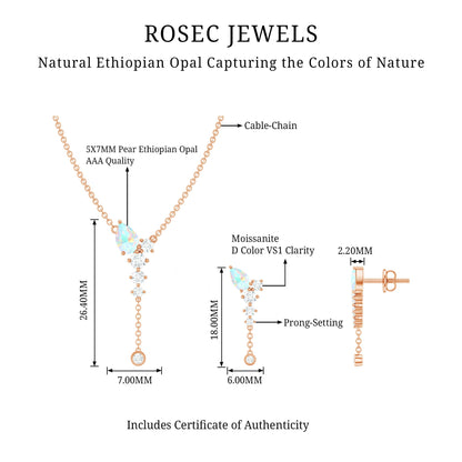 Natural Ethiopian Opal Teardrop Necklace Set with Certificate