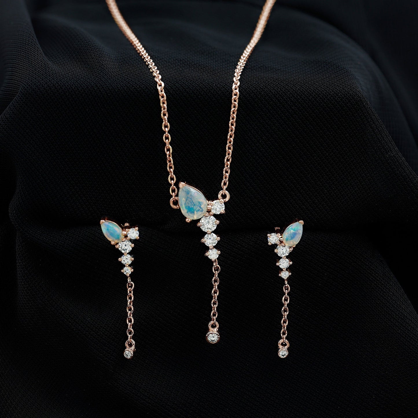 Natural Ethiopian Opal Teardrop Necklace Set with Certificate