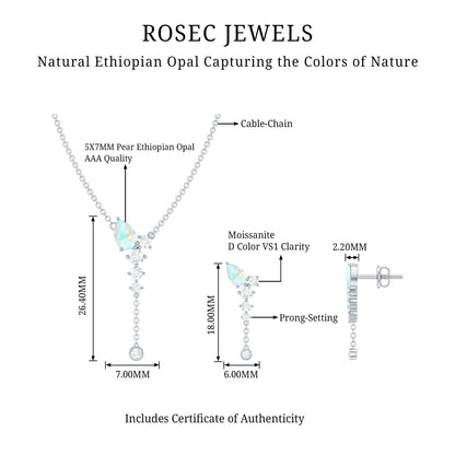 Natural Ethiopian Opal Teardrop Necklace Set with Certificate