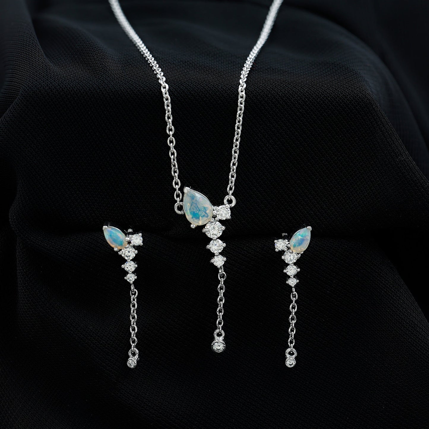 Natural Ethiopian Opal Teardrop Necklace Set with Certificate