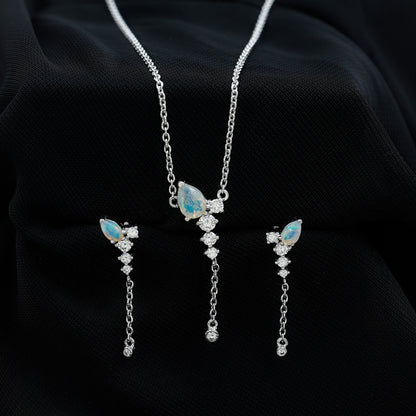 Natural Ethiopian Opal Teardrop Necklace Set with Certificate