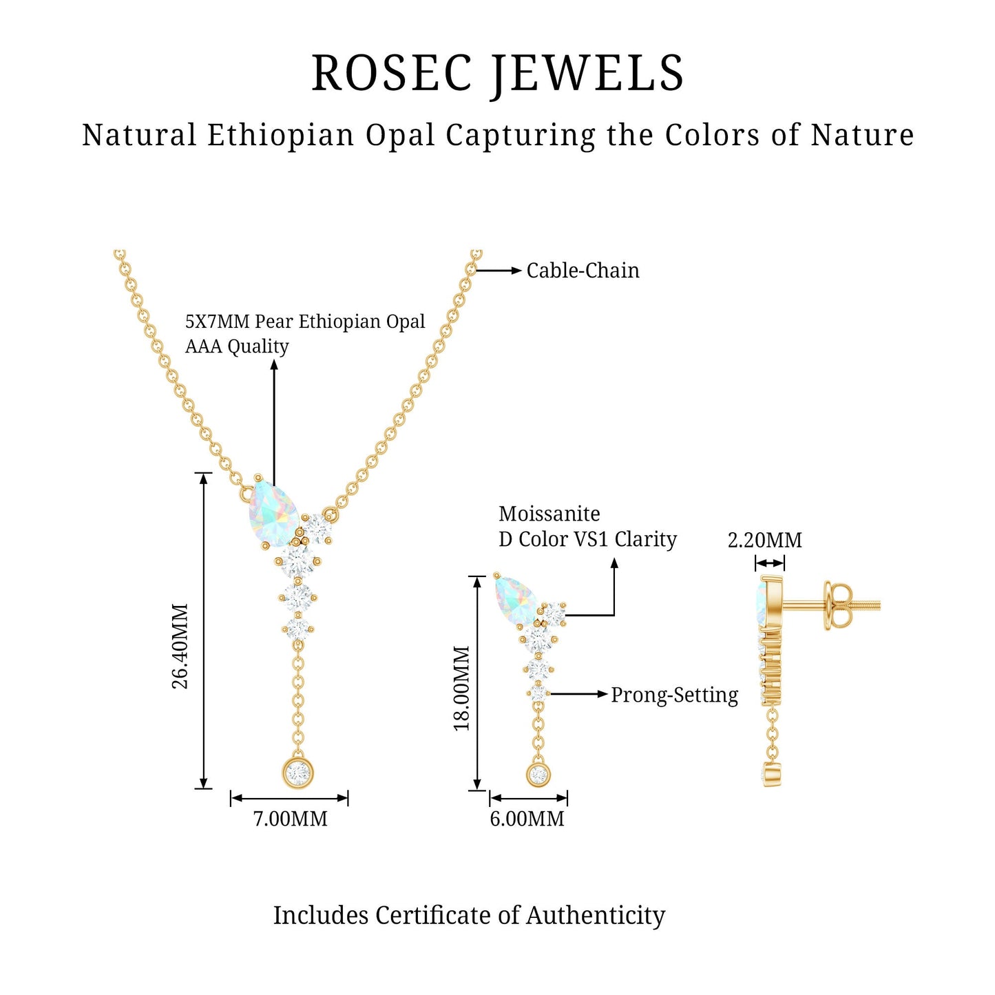 Natural Ethiopian Opal Teardrop Necklace Set with Certificate