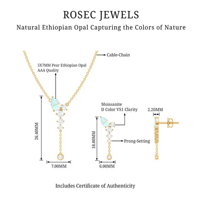Natural Ethiopian Opal Teardrop Necklace Set with Certificate