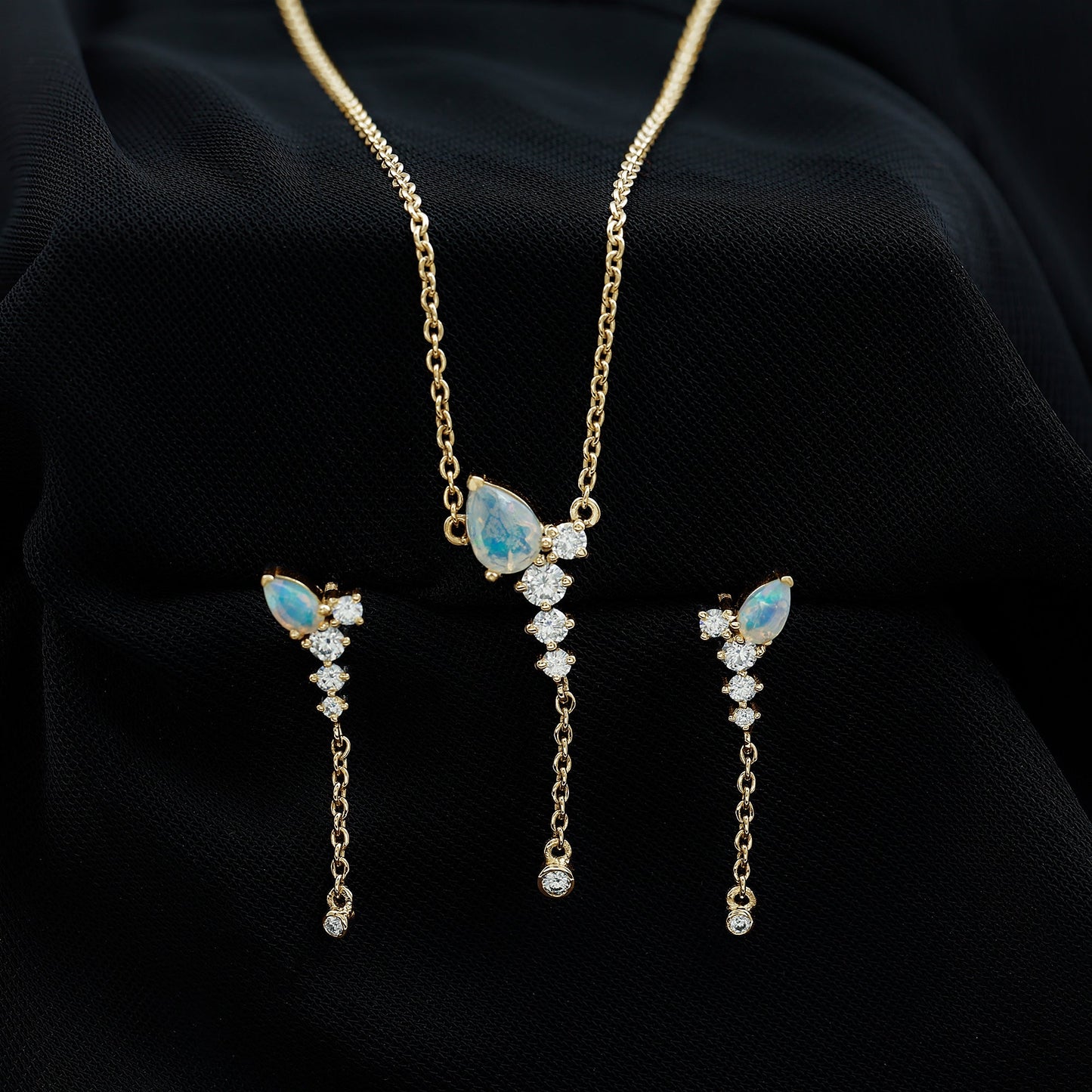 Natural Ethiopian Opal Teardrop Necklace Set with Certificate