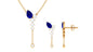 Minimal Created Blue Sapphire Dangle Necklace and Earrings Set with Diamond