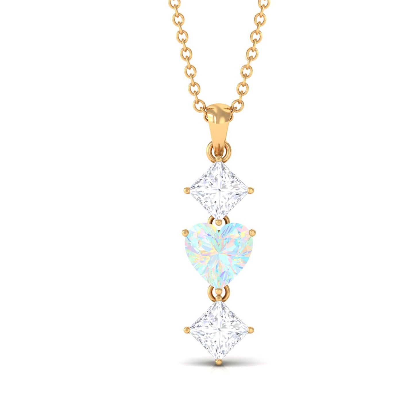 Ethiopian Opal and Moissanite Drop Heart Pendant Necklace
