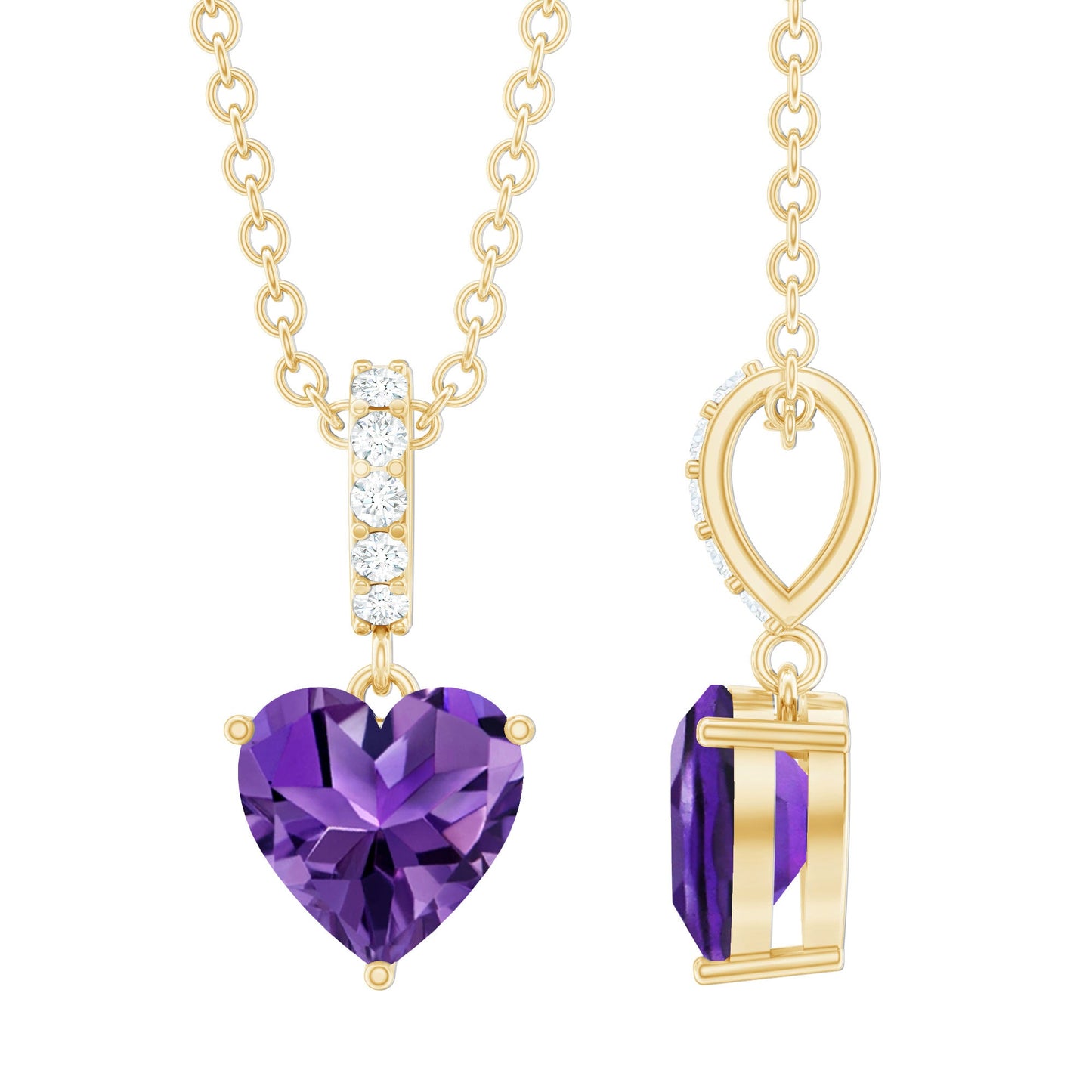 Natural 0.9 Carat Amethyst Solitaire Heart Pendant with Diamond