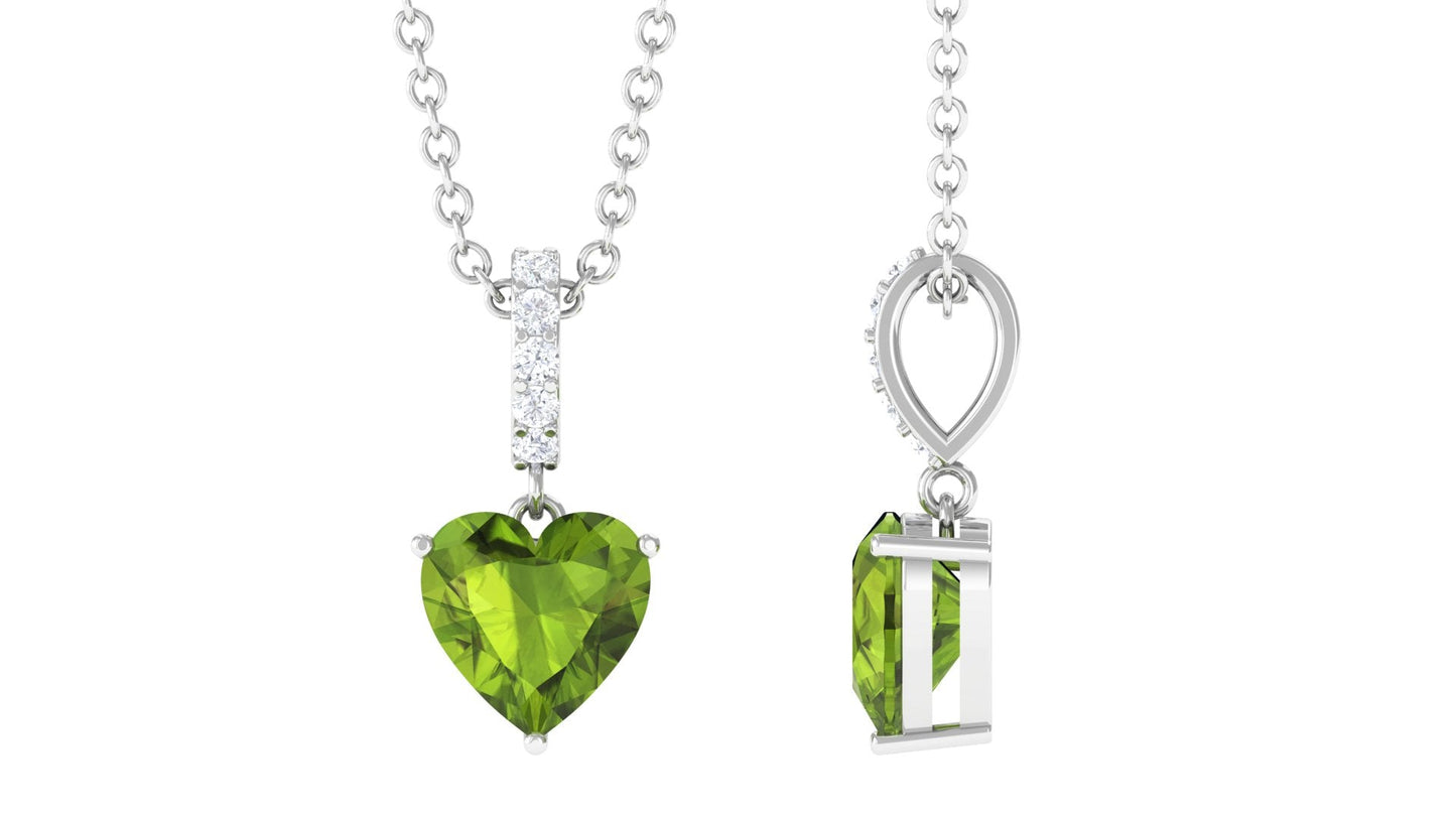 Heart Shape Peridot Solitaire Pendant with Diamond Accent Bail