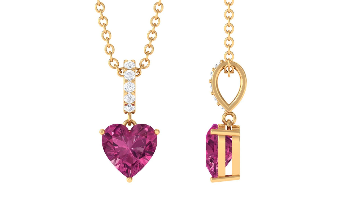 Heart Shape Pink Tourmaline Pendant with Diamond Bail