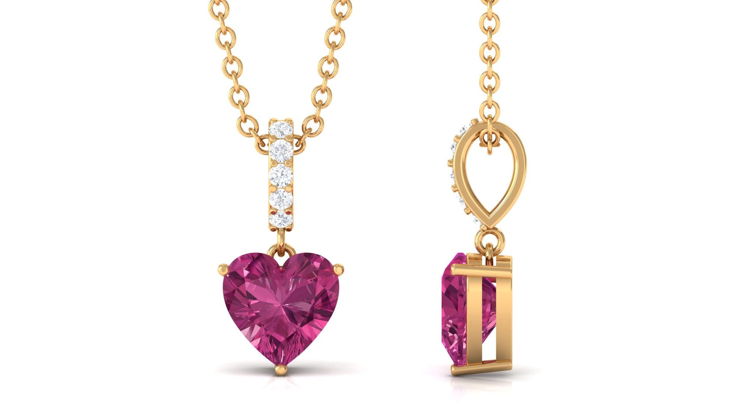 Heart Shape Pink Tourmaline Pendant with Diamond Bail