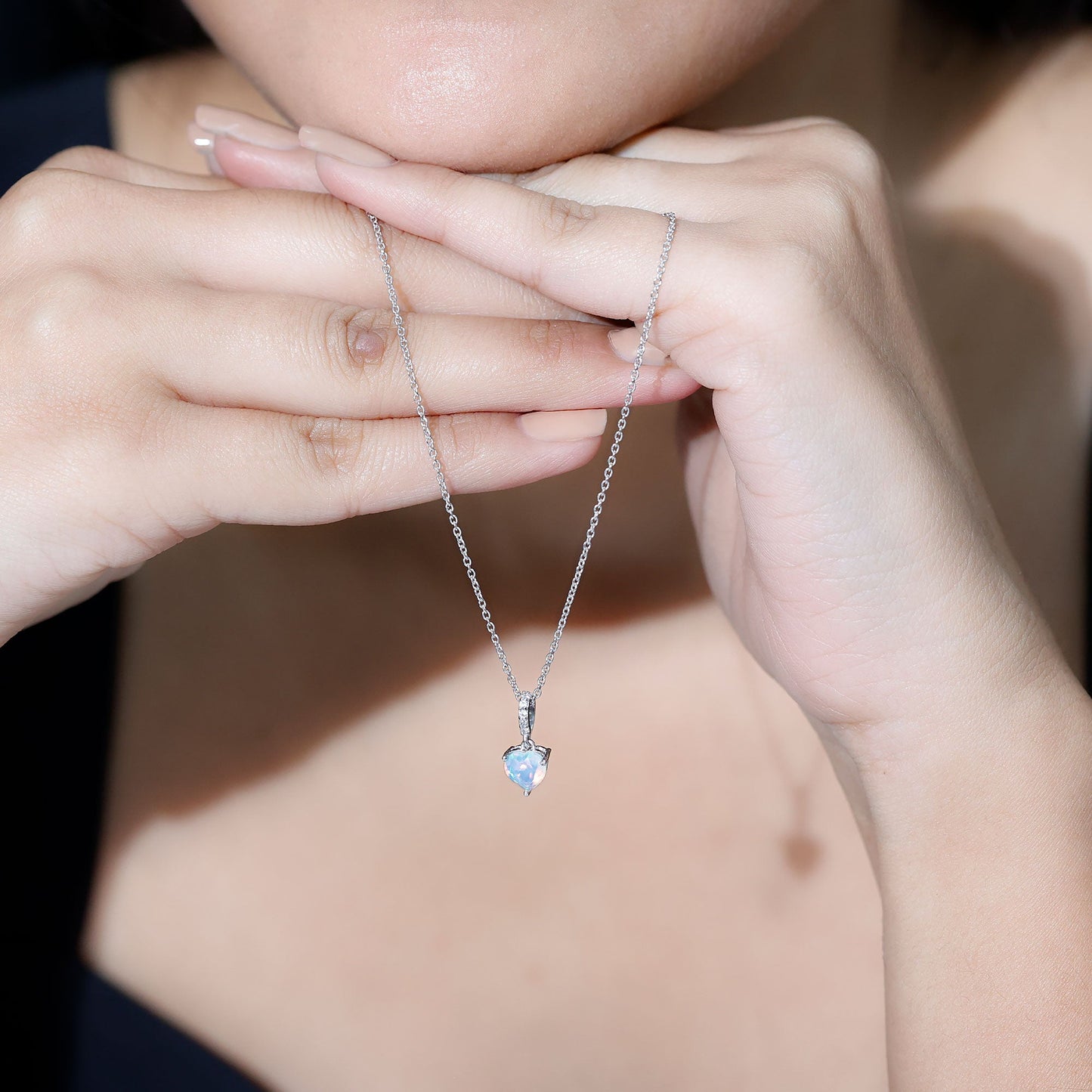 0.75 Carat Solitaire Ethiopian Opal Heart Locket Necklace