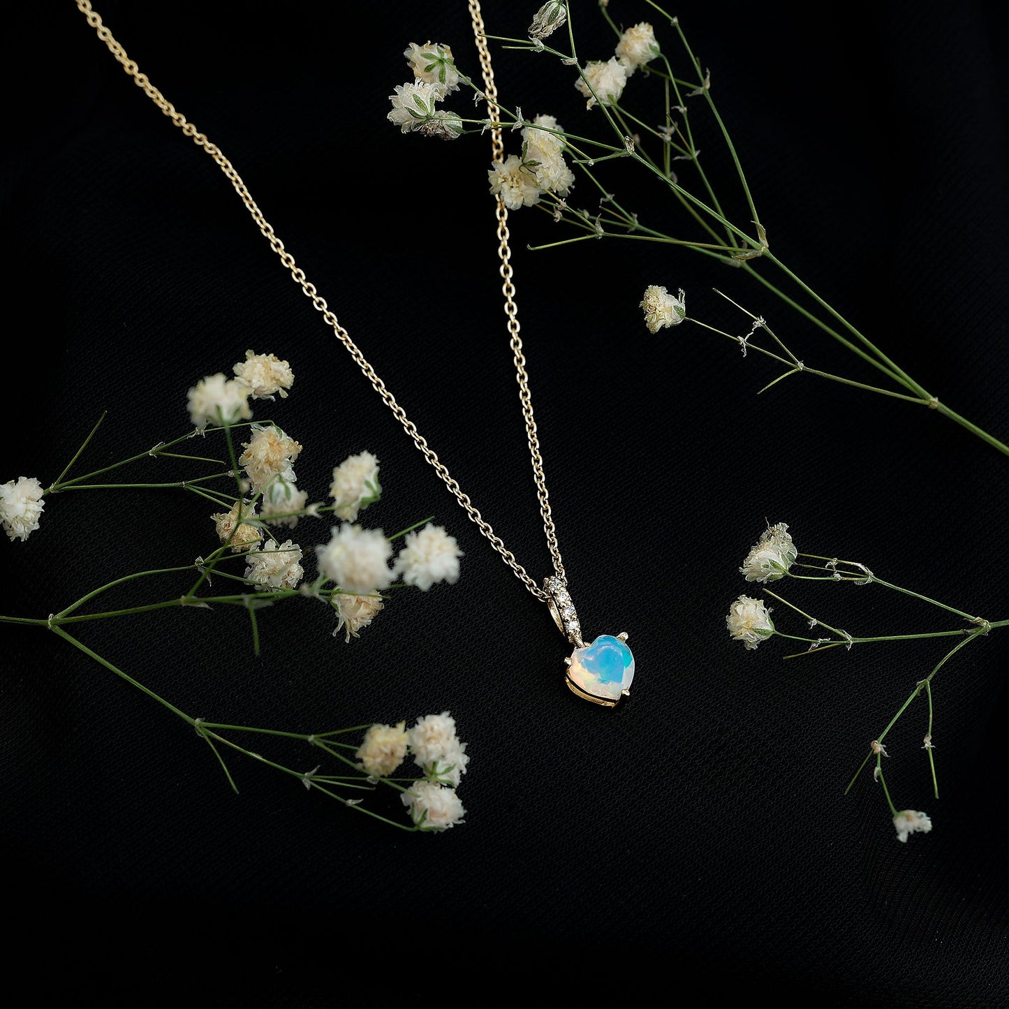 0.75 Carat Solitaire Ethiopian Opal Heart Locket Necklace