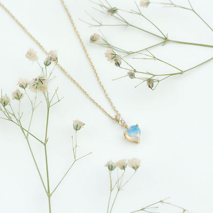 0.75 Carat Solitaire Ethiopian Opal Heart Locket Necklace
