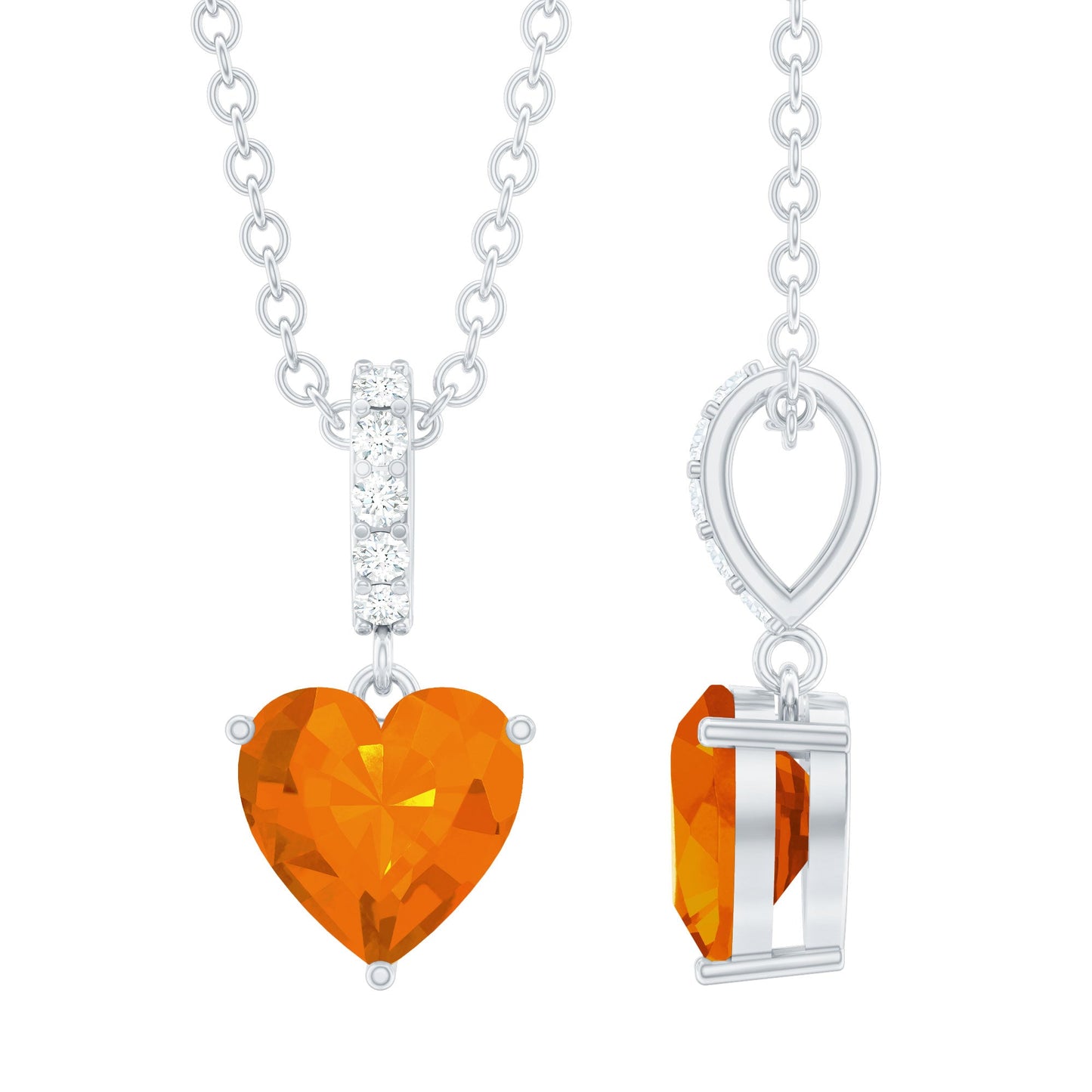 Heart Shape Fire Opal Solitaire Pendant with Diamond Accent Bail